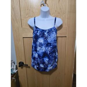 Lands End Womens Swim Tank Top Blue Tie-Dye Adjustable Straps Nylon/Spandex Sz 4